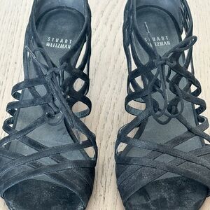 Stuart Weitzman Black Suede Strappy Lace-Up Heels